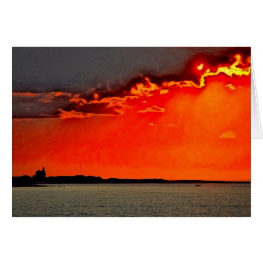 Block Island North Lighthouse at Sunset Painting Card