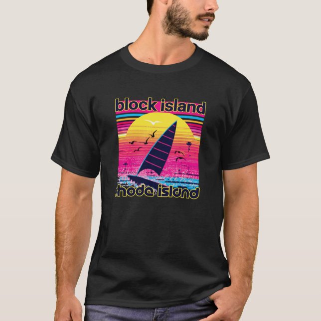 Block Island Retro 80s Style Souvenir Beach T-Shirt (Front)