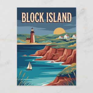 Block Island Rhode Island Coastal Vintage Poster Postcard