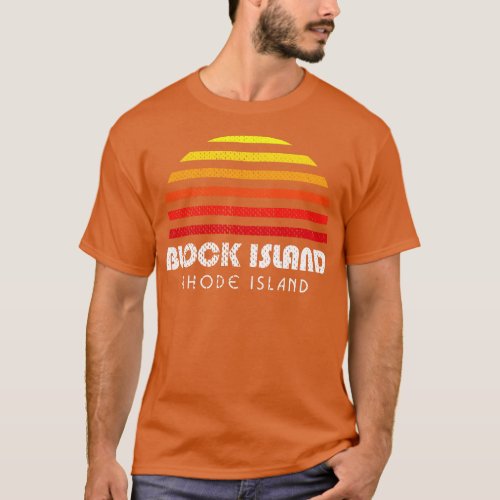 Block Island Rhode Island New England Retro Sunset T_Shirt