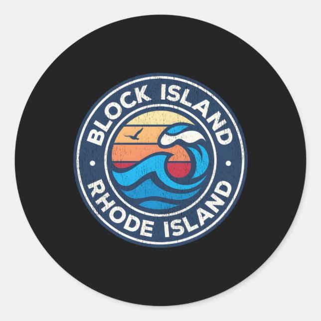Block Island Rhode Island Ri Nautical Waves Classic Round Sticker (Front)