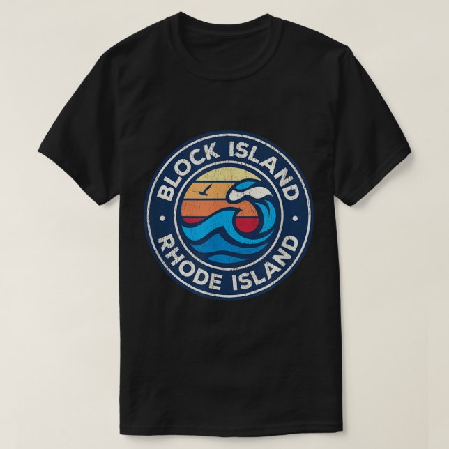 Block Island Rhode Island RI Vintage Nautical Wave T-Shirt (Design Front)