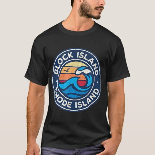 Block Island Rhode Island RI Vintage Nautical Wave T_Shirt