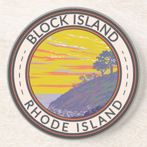 Block Island Rhode Island Travel Art Vintage Coaster