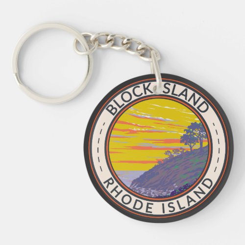 Block Island Rhode Island Travel Art Vintage Keychain