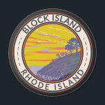 Block Island Rhode Island Travel Art Vintage Magnet<br><div class="desc">Block Island Rhode Island vector art design. Block Island is just south of mainland Rhode Island. Its 1800s red-brick Southeast Lighthouse sits atop the dramatic clay cliffs of Mohegan Bluffs,  with a rocky beach below.</div>