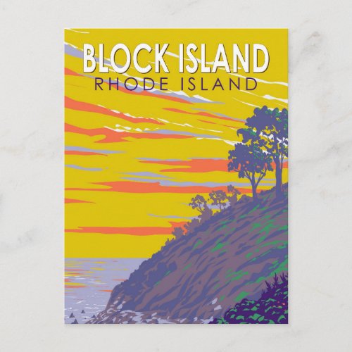 Block Island Rhode Island Travel Art Vintage Postcard