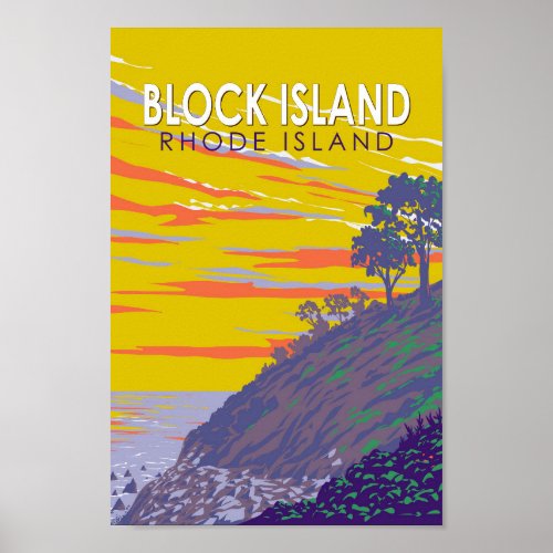 Block Island Rhode Island Travel Art Vintage Poster