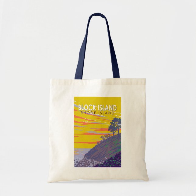 Block Island Rhode Island Travel Art Vintage Tote Bag (Front)