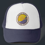 Block Island Rhode Island Travel Art Vintage Trucker Hat<br><div class="desc">Block Island Rhode Island vector art design. Block Island is just south of mainland Rhode Island. Its 1800s red-brick Southeast Lighthouse sits atop the dramatic clay cliffs of Mohegan Bluffs,  with a rocky beach below.</div>
