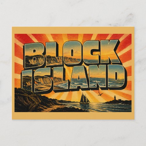 Block Island RI Ocean Cliffs Beaches Art Postcard