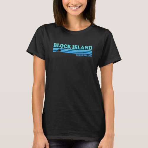 Block Island RI Rhode Island Teal Aqua Retro Strip T_Shirt