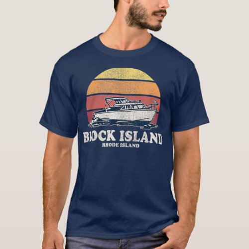 Block Island RI Vintage Boating 70s Retro Boat T_Shirt