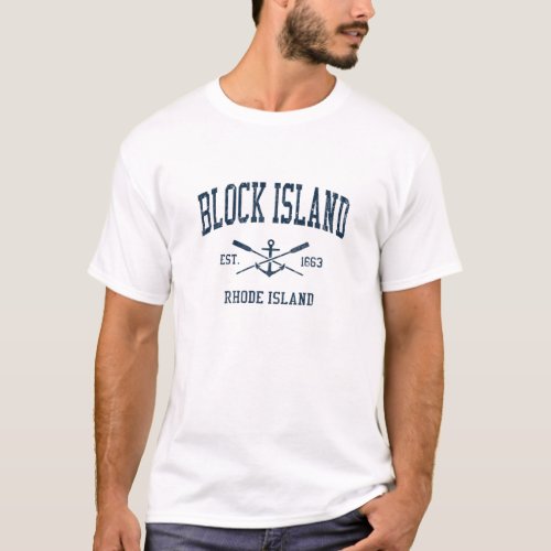 Block Island RI Vintage Navy Crossed Oars T_Shirt