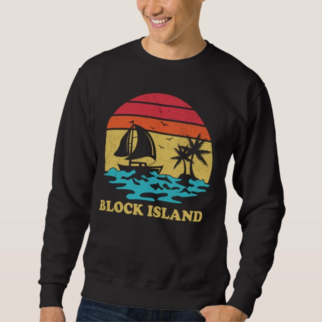 Block Island Sailing Vintage Palm Tree Sailboat Sa Sweatshirt (Front)