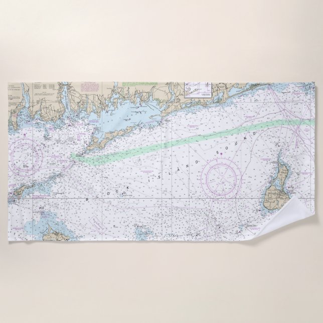 Block Island Sound and Approaches Nautical Chart Beach Towel (Front)