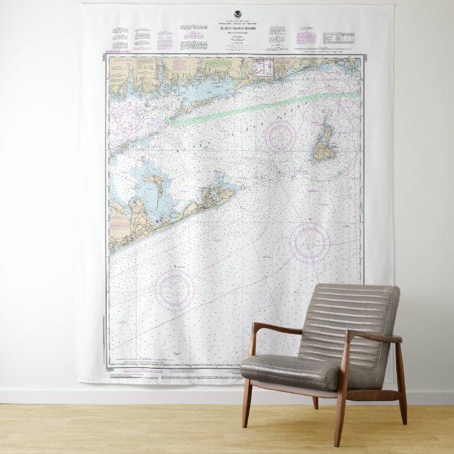 Block Island Sound and Approaches Nautical Chart Tapestry (In Situ)