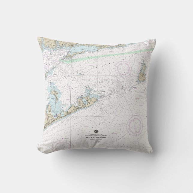 Block Island Sound and Approaches Nautical Chart Throw Pillow (Front)