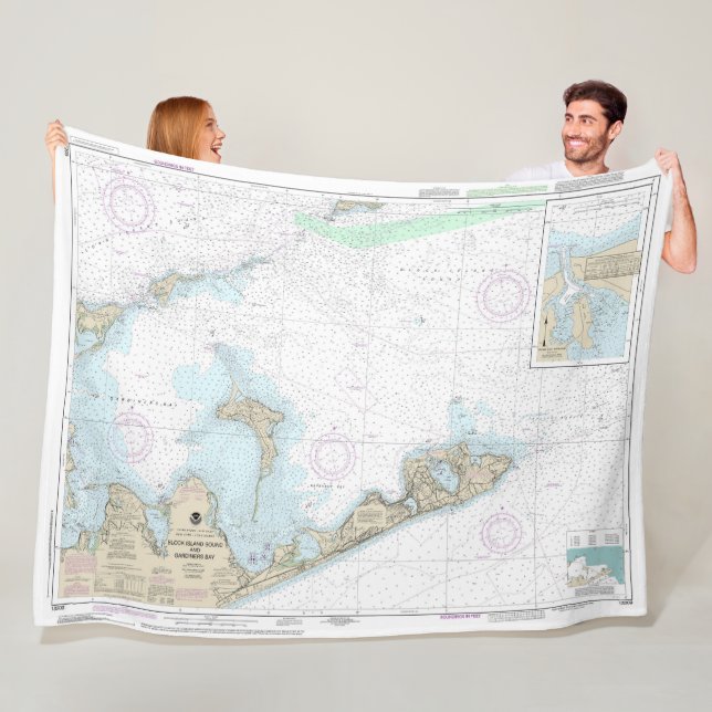 Block Island Sound and Gardiners Bay Chart Fleece Blanket (In Situ)