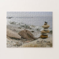 Block Island Stone Cairs, Mohegan Bluffs, Jigsaw Puzzle