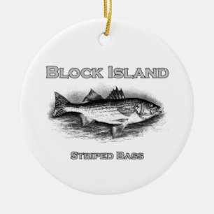 Block Island Vintage Striped Bass Logo Ceramic Ornament