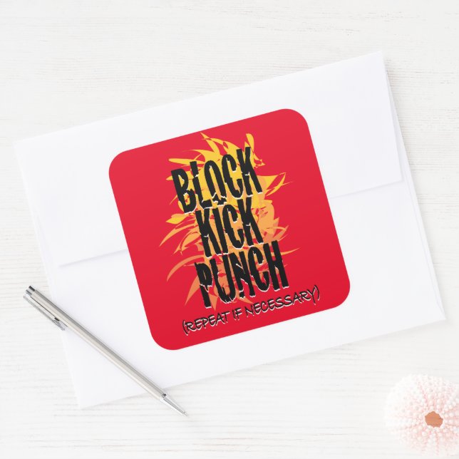 Block Kick Punch Fire Gfx Red Square Sticker (Envelope)