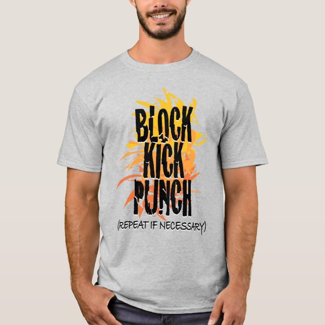 Block Kick Punch Fire Gfx T-Shirt (Front)