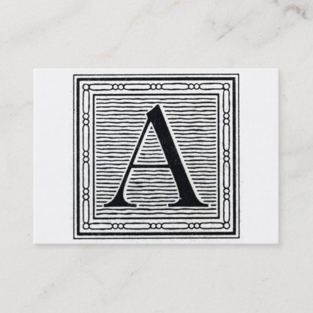 Block Letter "A" Woodcut Woodblock Initial Business Card (Front)