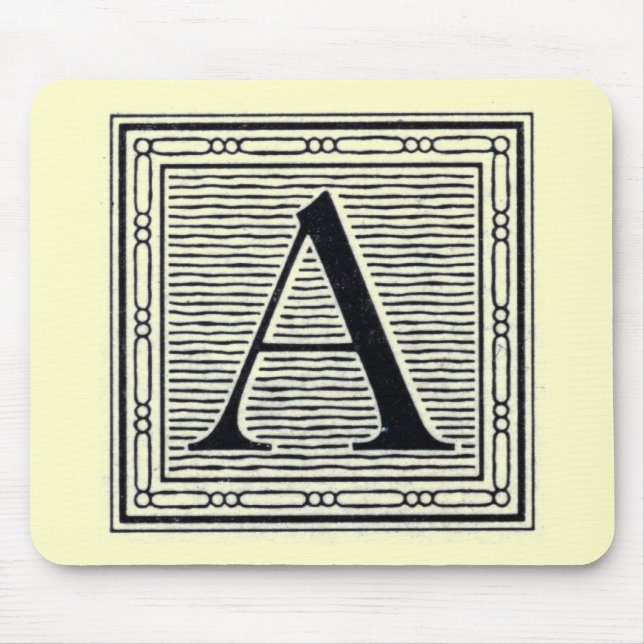 Block Letter "A" Woodcut Woodblock Initial Mouse Pad (Front)