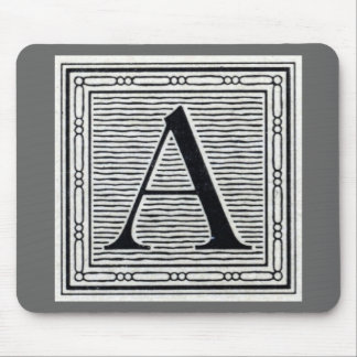 Block Letter "A" Woodcut Woodblock Initial Mouse Pad