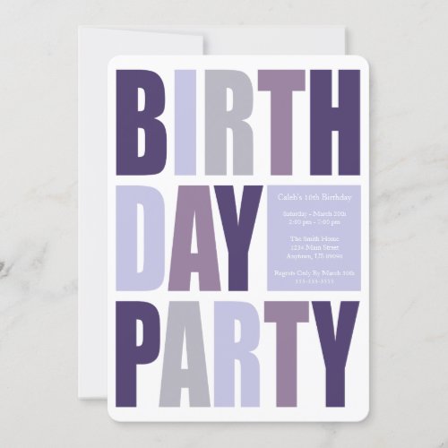 Block Letter Birthday Party Invitations