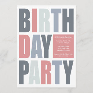 Block Letter Birthday Party Invitations