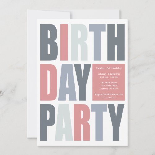 Block Letter Birthday Party Invitations