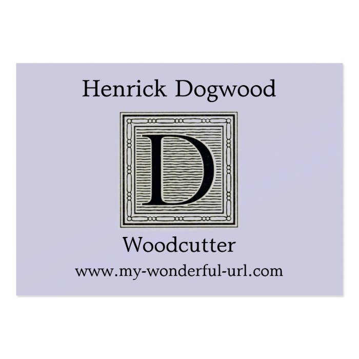 Block Letter "D" Woodcut Woodblock Initial Business Card