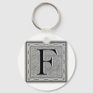 Block Letter "F" Woodcut Woodblock Inital Keychain