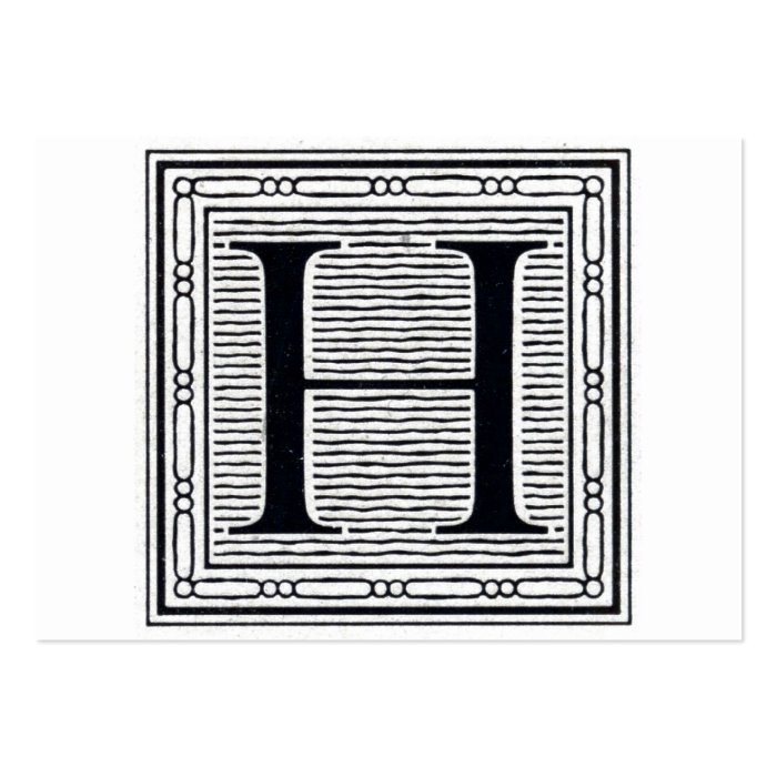 Block Letter "H" Woodcut Woodblock Inital Business Card Templates