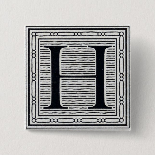 Block Letter "H" Woodcut Woodblock Inital Button (Front)