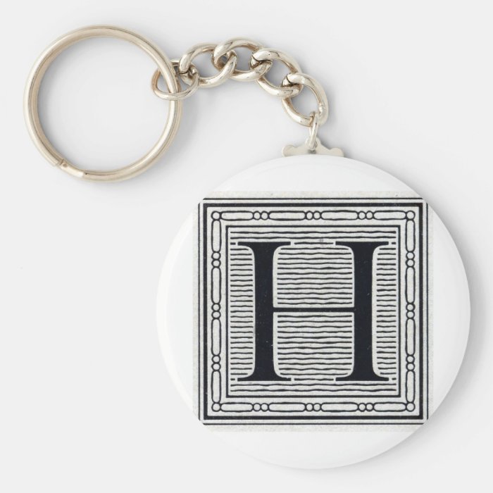 Block Letter "H" Woodcut Woodblock Inital Keychains