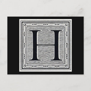 Block Letter "H" Woodcut Woodblock Inital Postcard