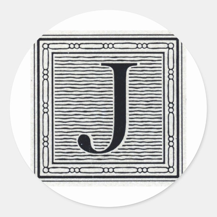Block Letter "J" Woodcut Woodblock Inital Sticker