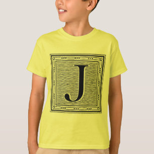 Block Letter "J" Woodcut Woodblock Inital T-Shirt