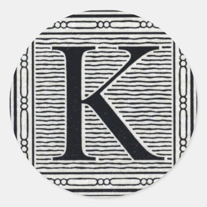 Block Letter "K" Woodcut Woodblock Inital Stickers
