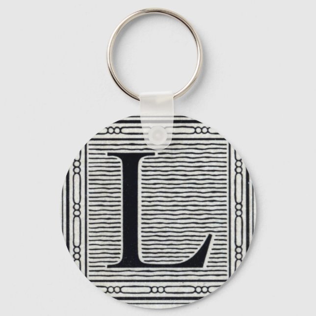 Block Letter "L" Woodcut Woodblock Inital Keychain (Front)