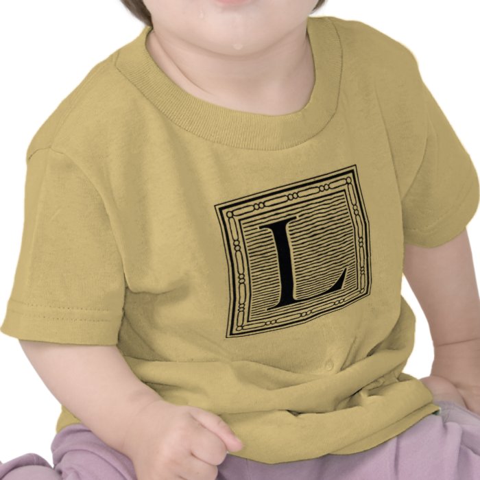 Block Letter "L" Woodcut Woodblock Inital Tee Shirts