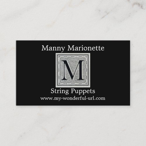 Block Letter "M" Woodcut Woodblock Inital Business Card Templates