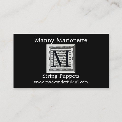 Customizable Block Letter "M" Woodcut Woodblock Inital Business Card Templates