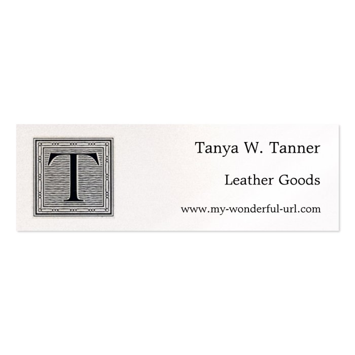 Block Letter "T" Woodcut Woodblock Initial Business Card