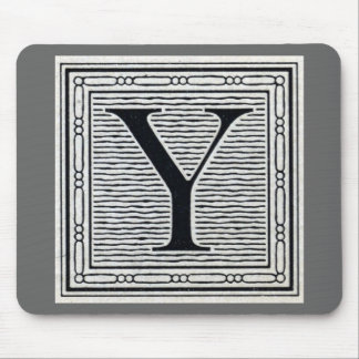 Block Letter "Y" Woodcut Woodblock Inital Mouse Pad