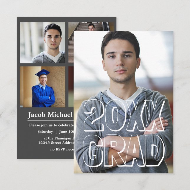 Block Letters Gray 3x5 - Graduation Announcement (Front/Back)