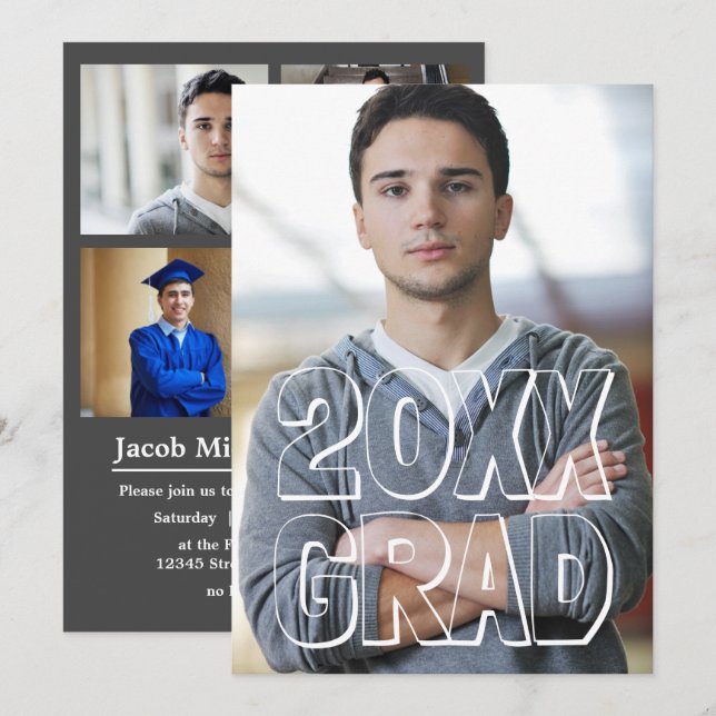 Block Letters Gray - Graduation Announcement (Front/Back)